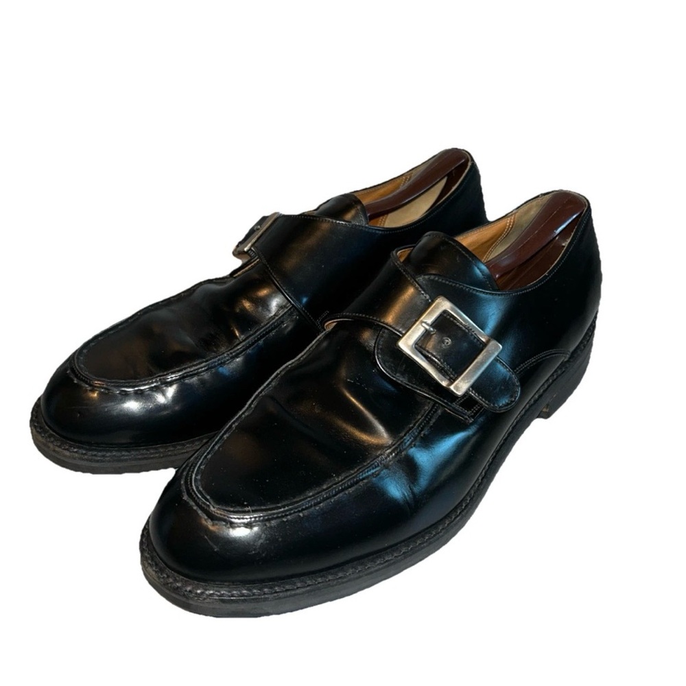 BARKER BLACK LEATHER UPPER & INSOLE MONK STRAP SHOES SIZE 10 Made In England